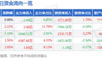 股票行情快报：TCL科技（000100）8月21日主力资金净卖出1.04亿元