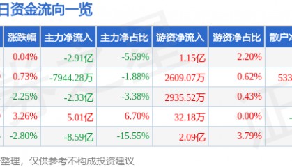 股票行情快报：北方稀土（600111）5月25日主力资金净卖出2.91亿元