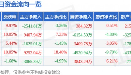 深振业Ａ（000006）10月13日主力资金净卖出2541.81万元