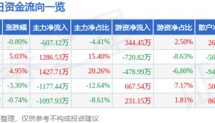 股票行情快报：*ST国华（000004）5月28日主力资金净卖出607.12万元