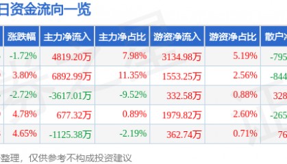 股票行情快报：维科技术（600152）3月3日主力资金净买入4819.20万元