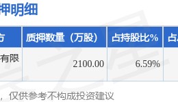 贵州轮胎（000589）股东贵阳市工业投资有限公司质押2100万股，占总股本1.35%