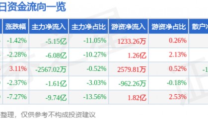 股票行情快报：兴森科技（002436）6月11日主力资金净卖出5.15亿元