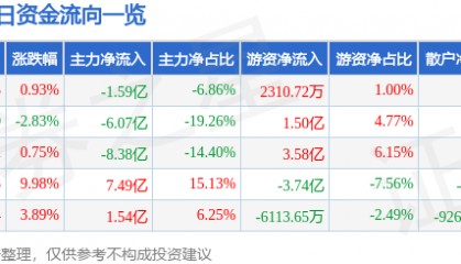 股票行情快报：兴森科技（002436）4月16日主力资金净卖出1.59亿元